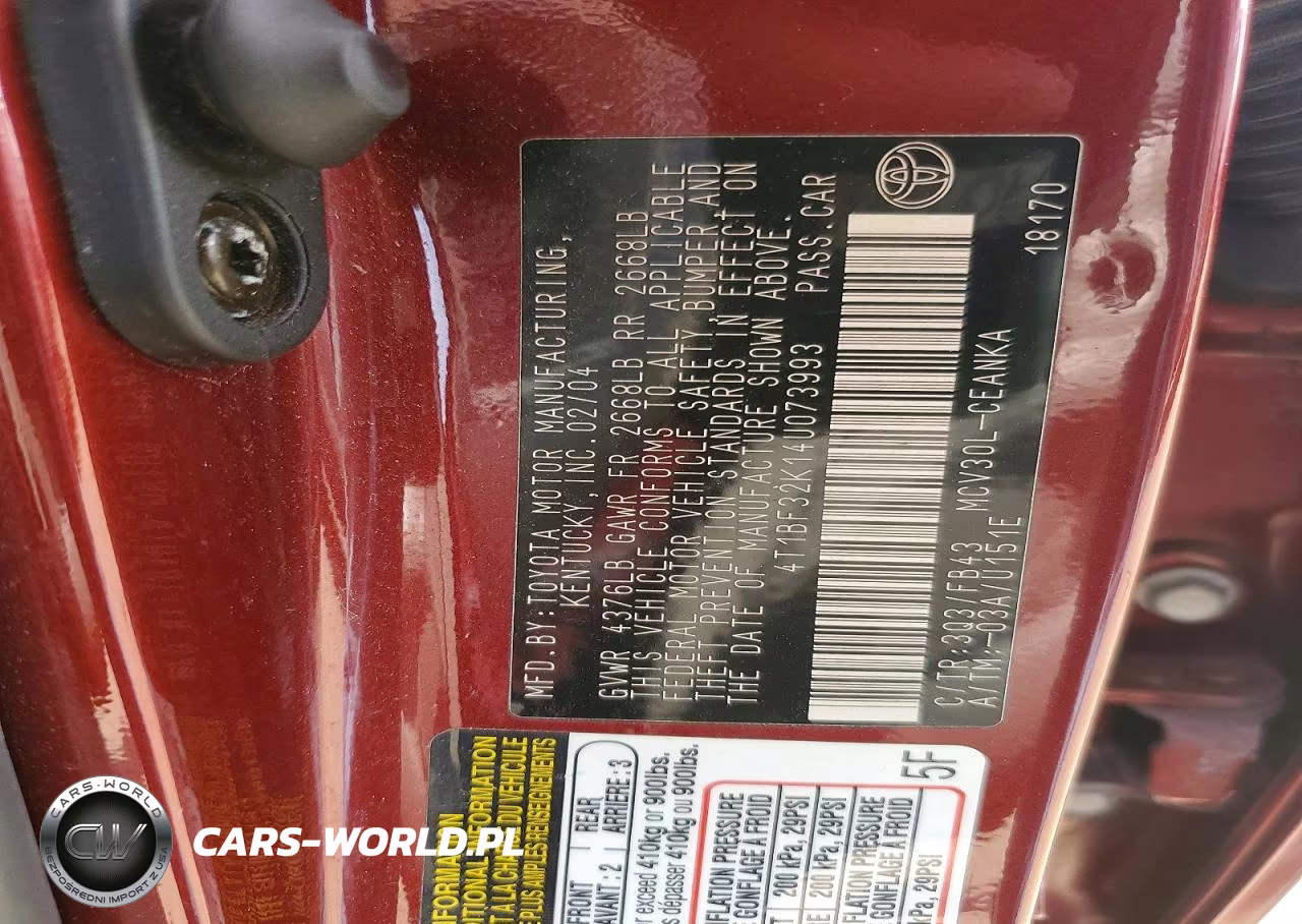 2004 Toyota Camry Le V6 VIN:4T1BF32K14U073993 - 12