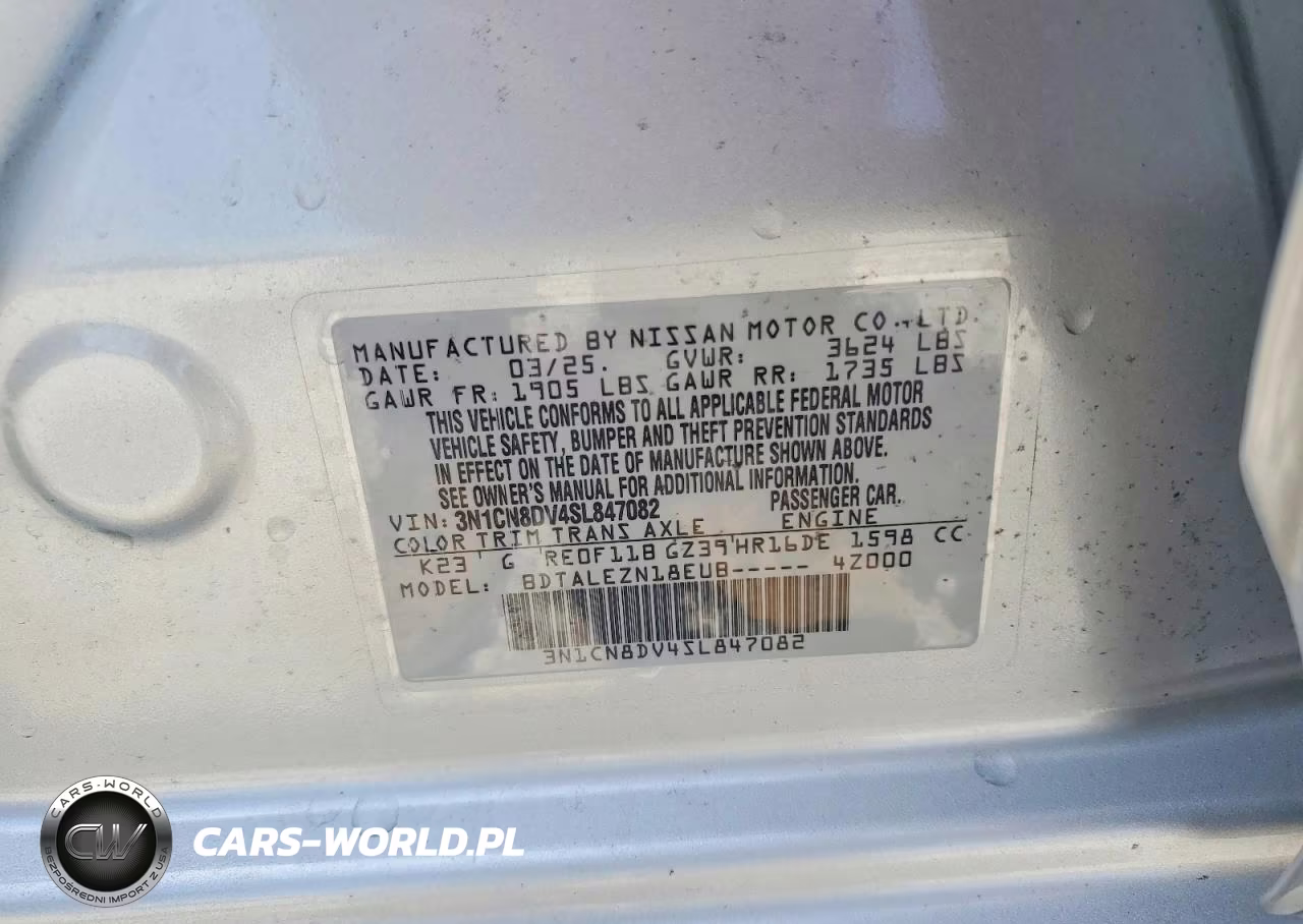 2025 Nissan Versa S VIN:3N1CN8DV4SL847082 - 12