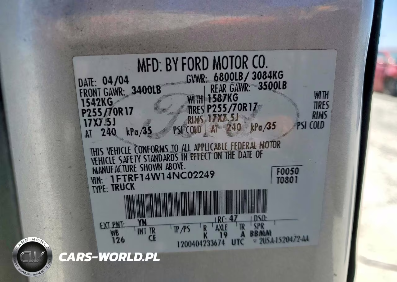 2004 Ford F150 VIN:1FTRF14W14NC02249 - 12