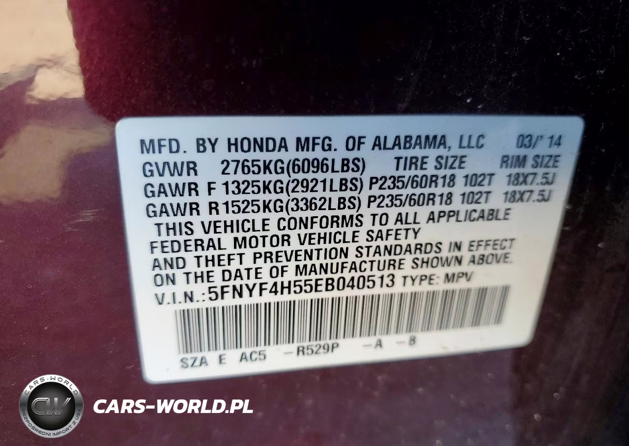 2014 Honda Pilot Exl VIN:5FNYF4H55EB040513 - 13