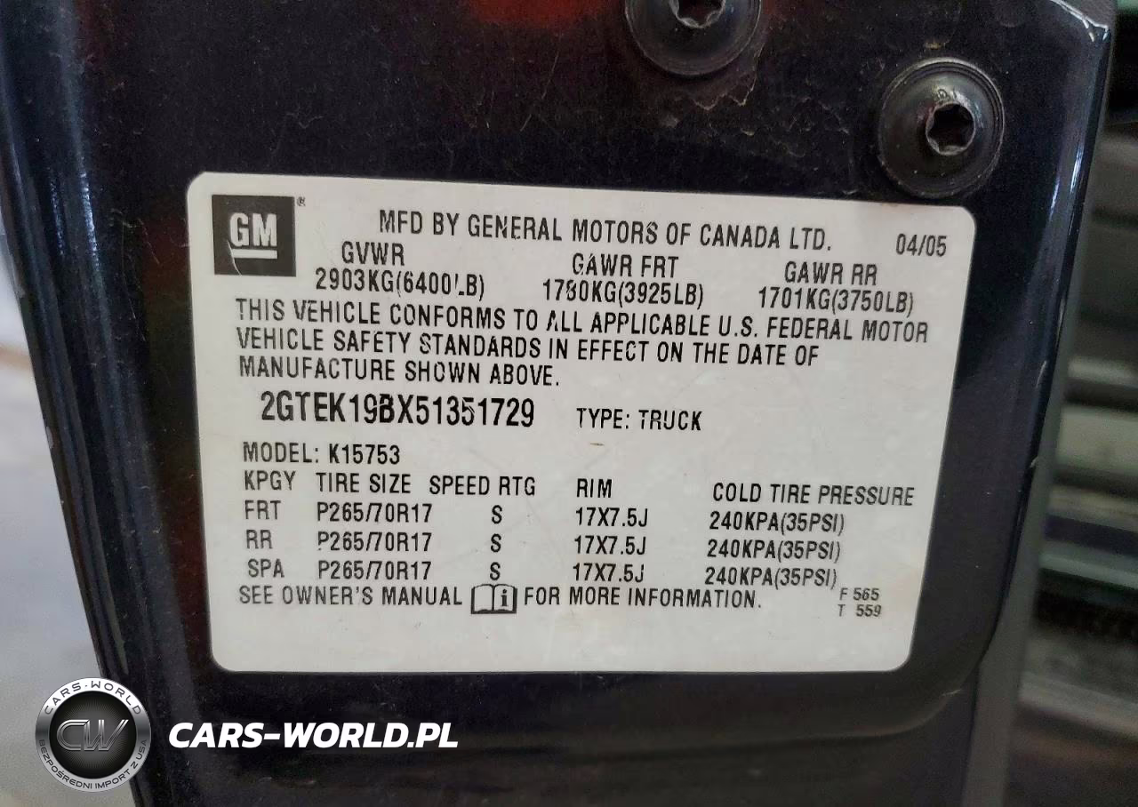 2005 GMC New Sierra K1500 VIN:2GTEK19BX51351729 - 12
