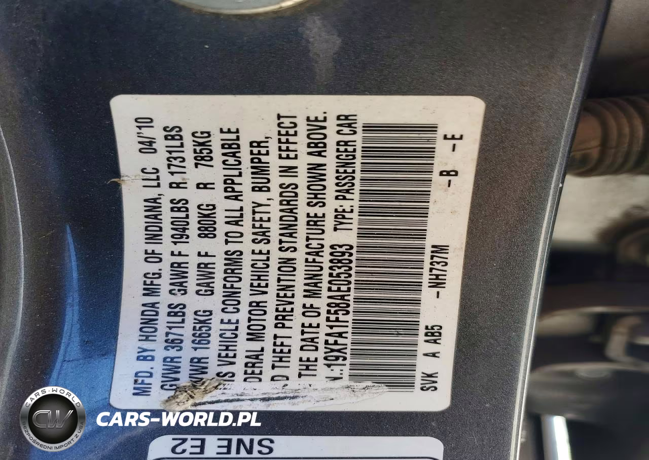 2010 Honda Civic Lx VIN:19XFA1F58AE053893 - 12