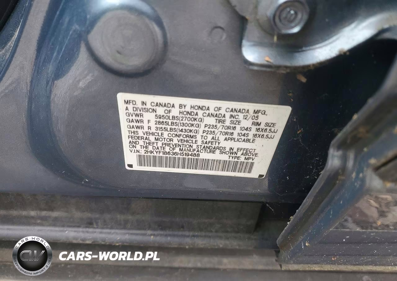 2006 Honda Pilot Ex VIN:2HKYF18636H519488 - 13
