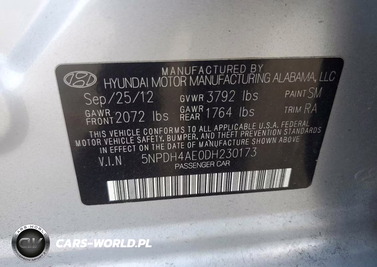 2013 Hyundai Elantra Gls VIN:5NPDH4AE0DH230173 - 12