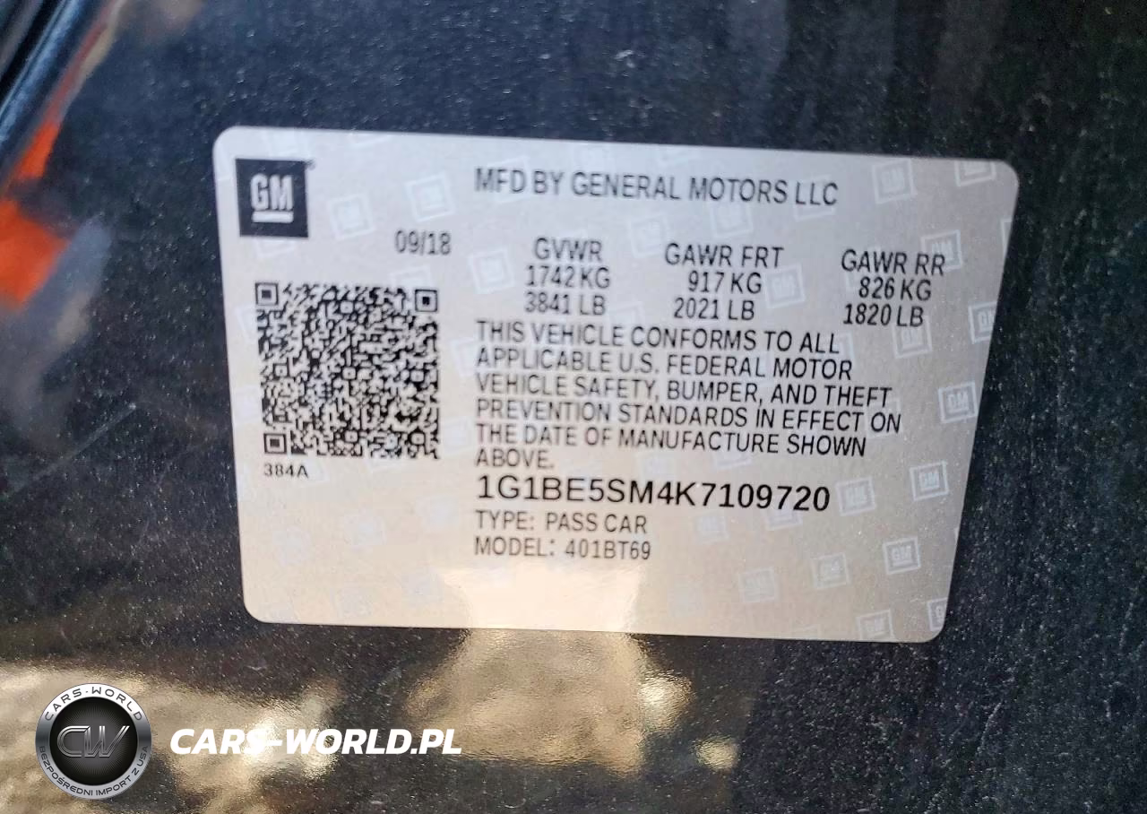 2019 Chevrolet Cruze Lt VIN:1G1BE5SM4K7109720 - 12