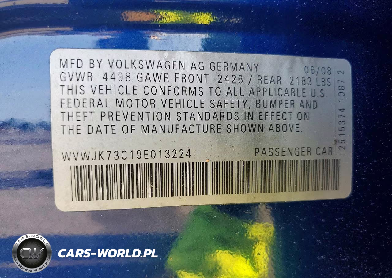 2009 Volkswagen Passat Turbo VIN:WVWJK73C19E013224 - 12