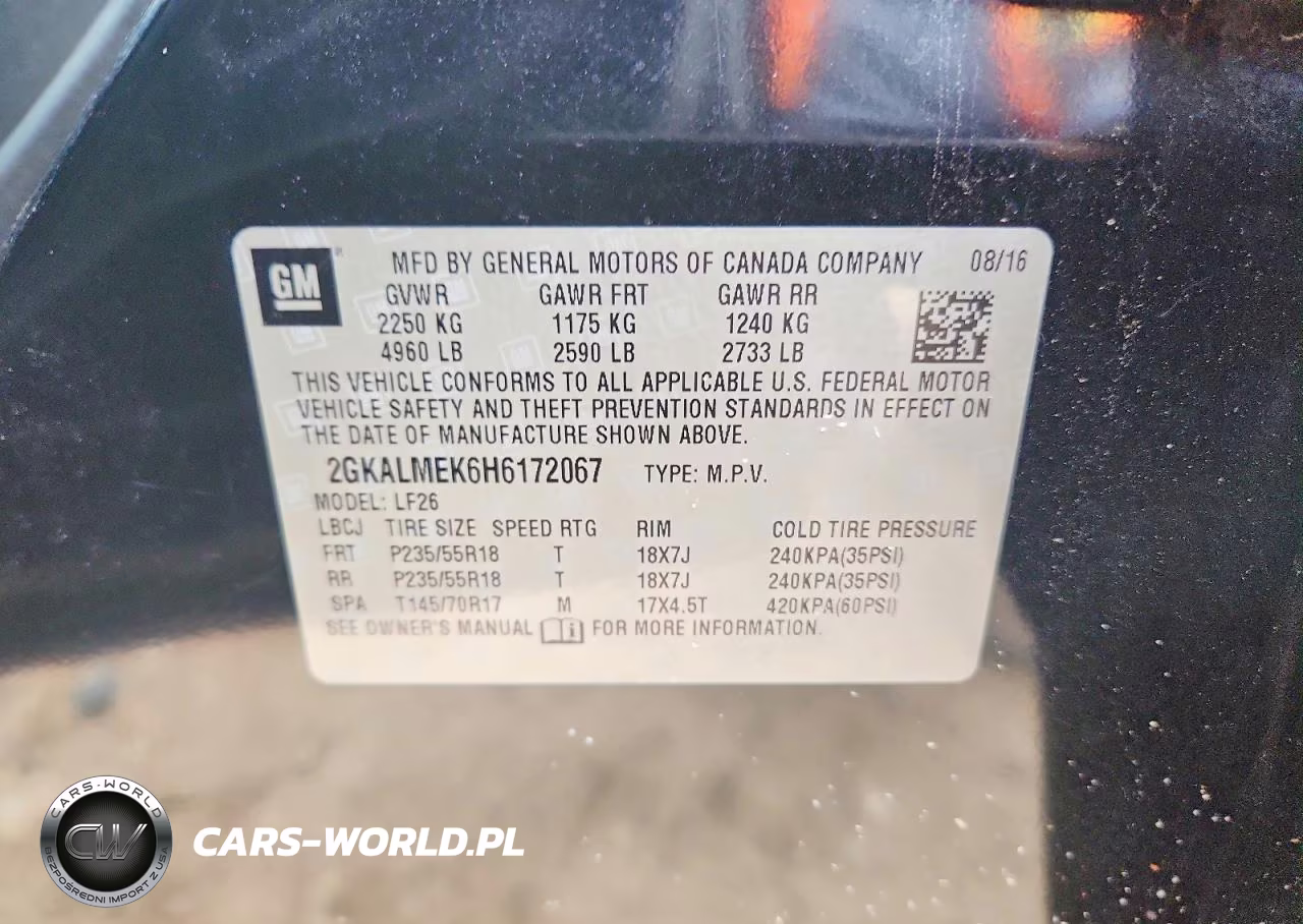 2017 GMC TERRAIN SLE VIN:2GKALMEK6H6172067 - 12