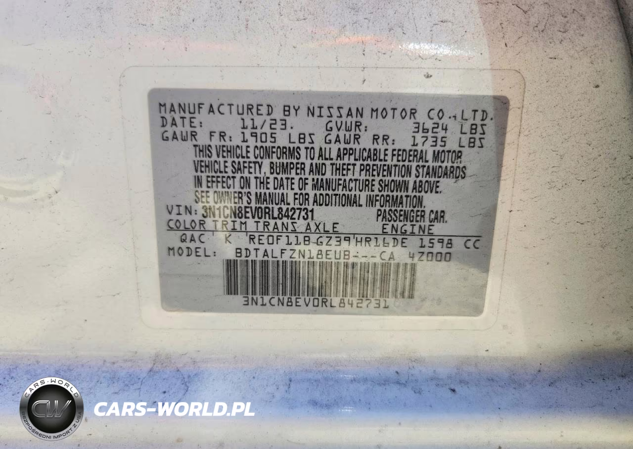 2024 Nissan Versa Sv VIN:3N1CN8EV0RL842731 - 12