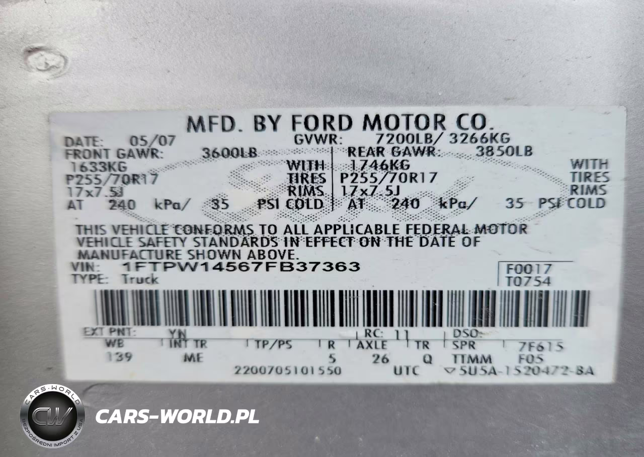 2007 Ford F150 Supercrew VIN:1FTPW14567FB37363 - 14