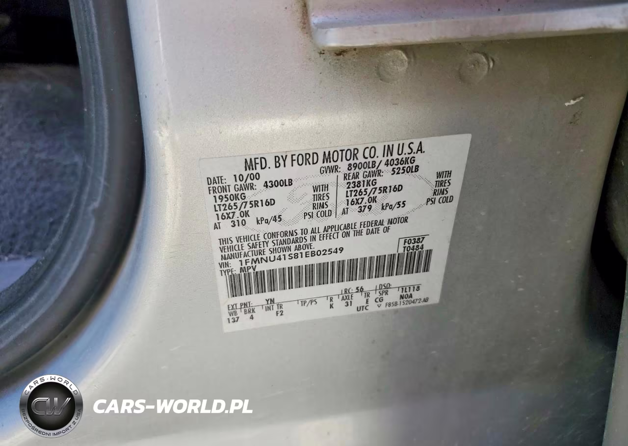 2001 Ford Excursion Xlt VIN:1FMNU41S81EB02549 - 13