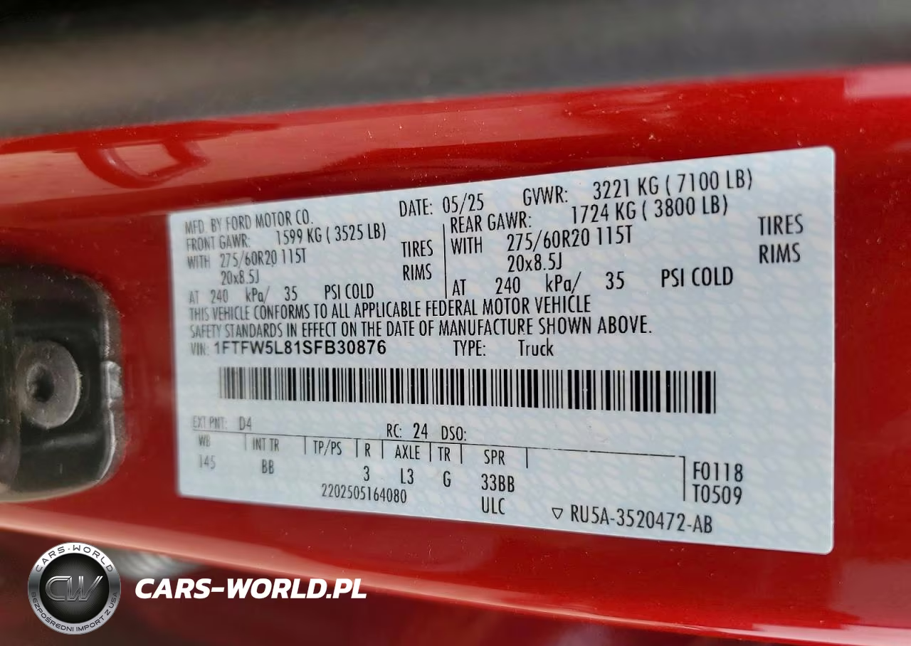 2025 Ford F150 Lariat VIN:1FTFW5L81SFB30876 - 12
