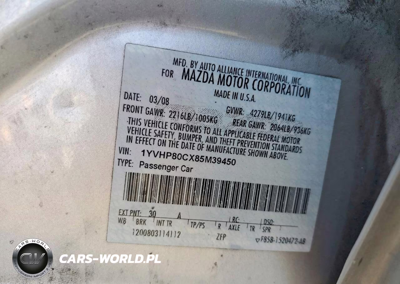 2008 Mazda 6 I VIN:1YVHP80CX85M39450 - 12