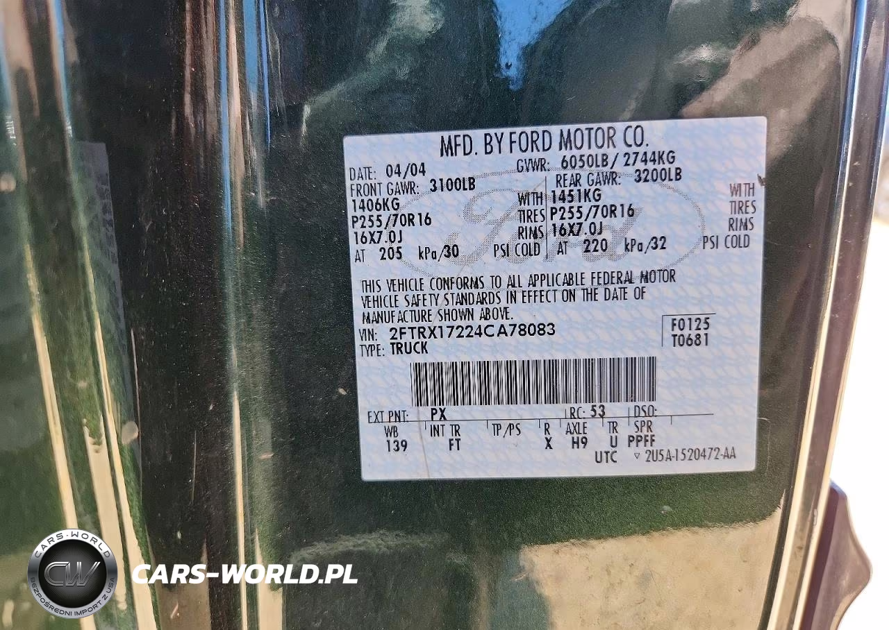 2004 Ford F-150 Heritage Classic VIN:2FTRX17224CA78083 - 12