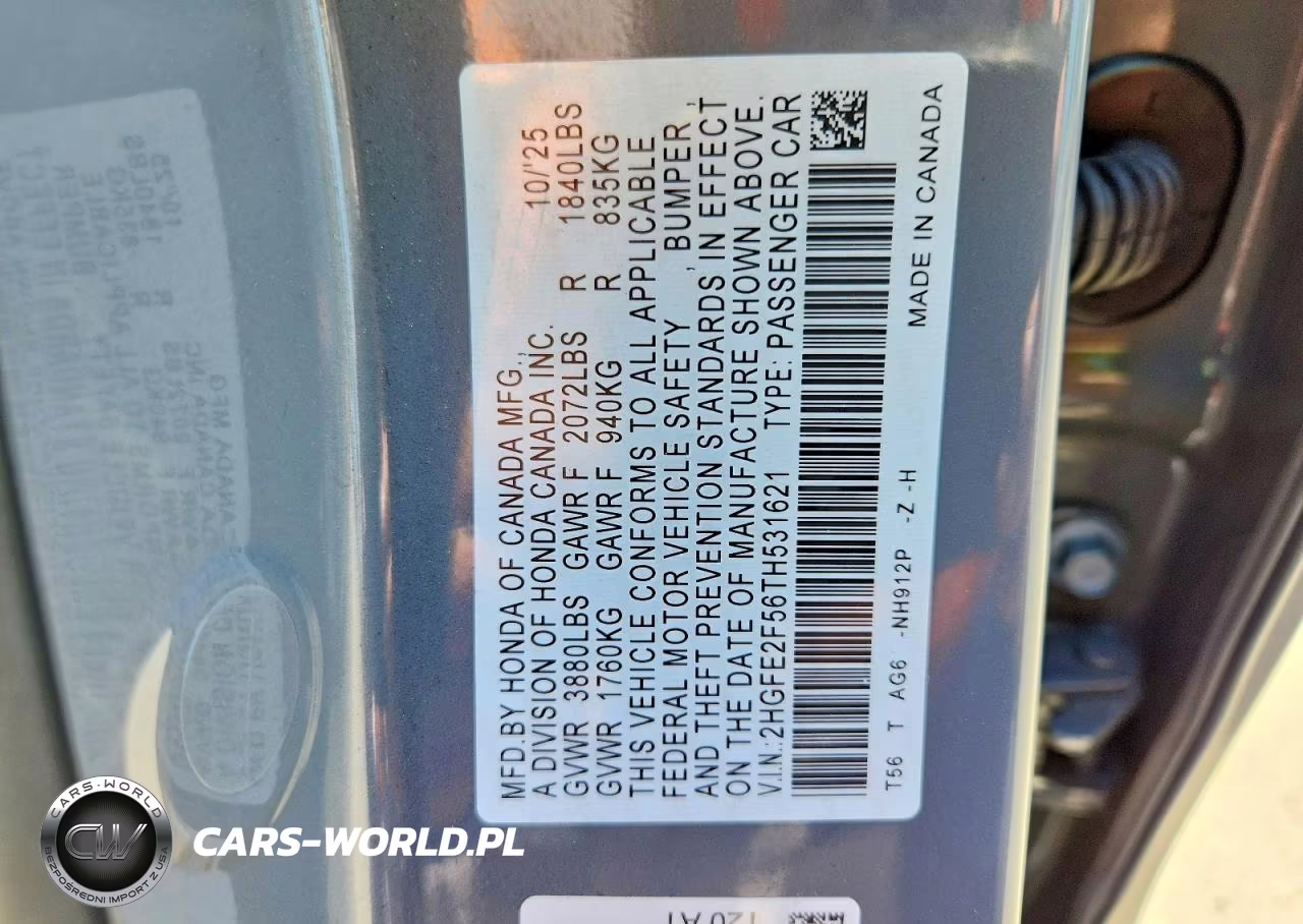2026 Honda Civic Sport VIN:2HGFE2F56TH531621 - 12