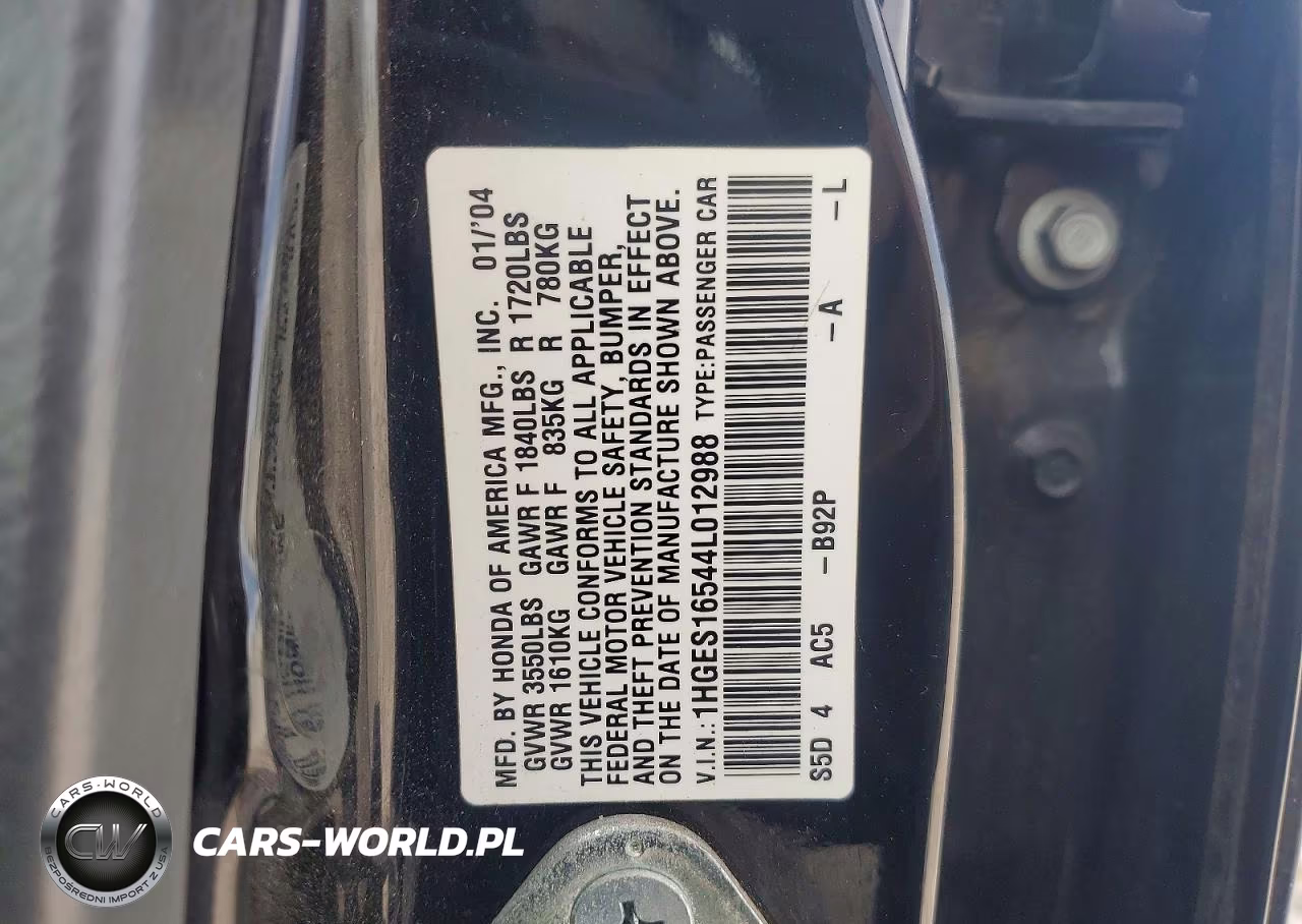 2004 Honda Civic Lx VIN:1HGES16544L012988 - 12