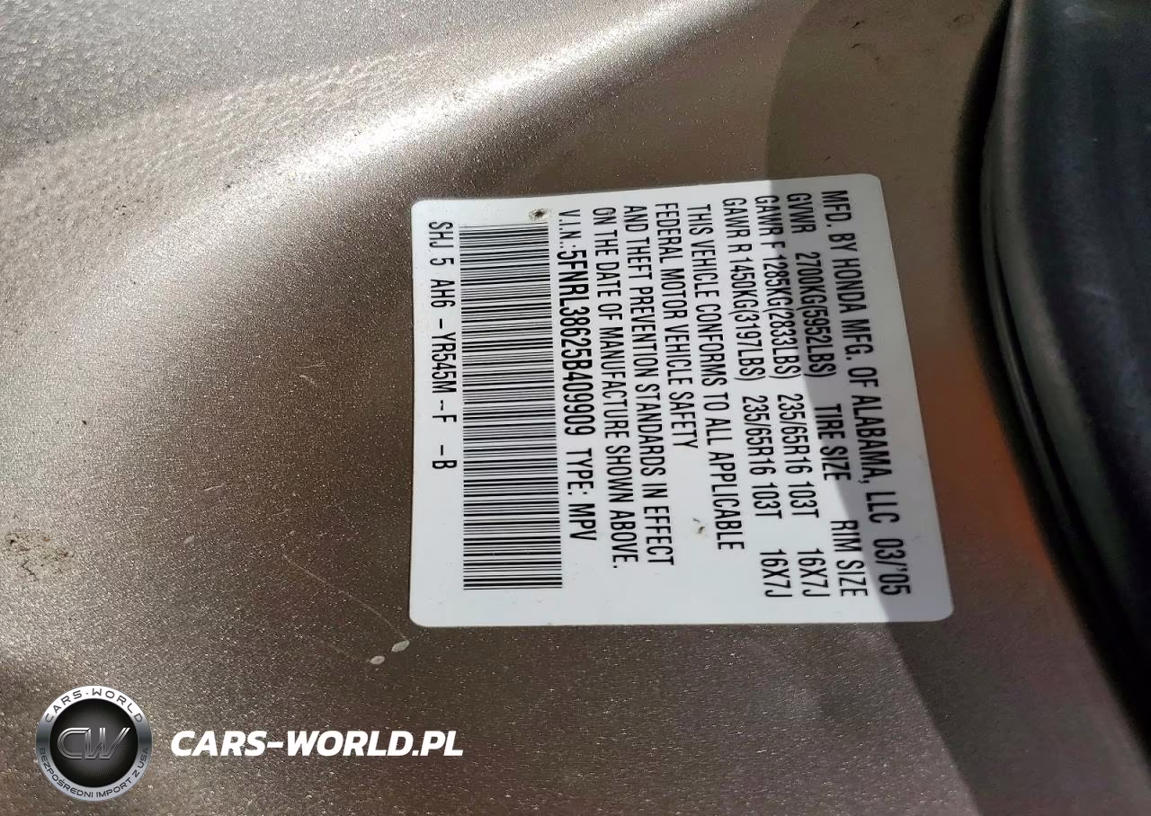 2005 Honda Odyssey Exl VIN:5FNRL38625B409909 - 13