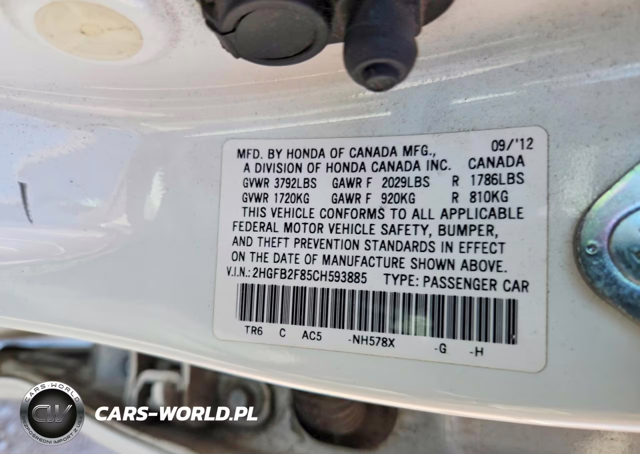 2012 Honda Civic Ex VIN:2HGFB2F85CH593885 - 12