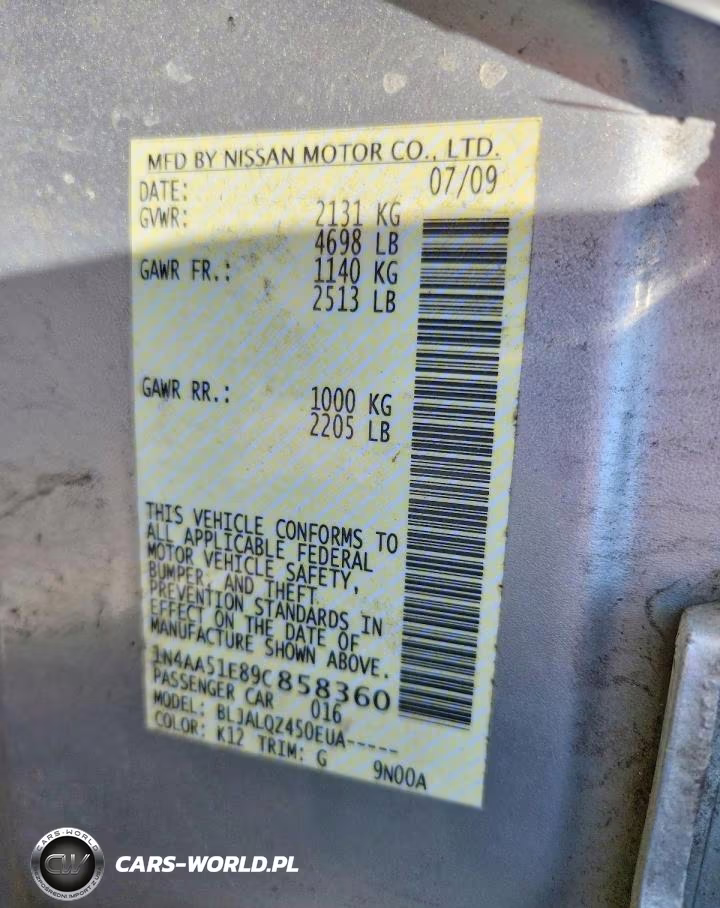 2009 Nissan Maxima 3.5 S VIN:1N4AA51E89C858360 - 12