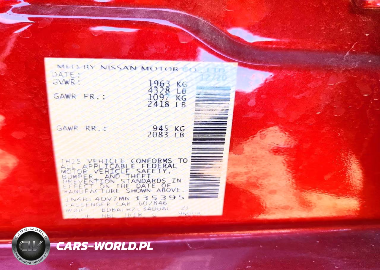 2021 Nissan Altima Sv VIN:1N4BL4DV7MN335395 - 12