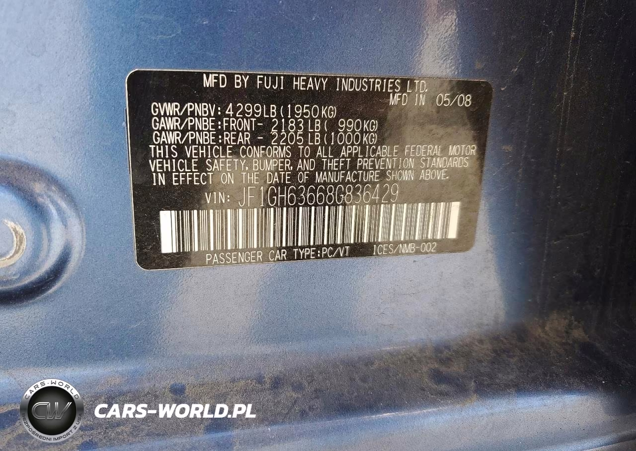 2008 Subaru Impreza Outback Sport VIN:JF1GH63668G836429 - 12