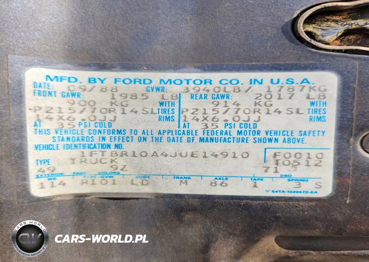 1988 Ford Ranger VIN:1FTBR10A4JUE14910 - 12