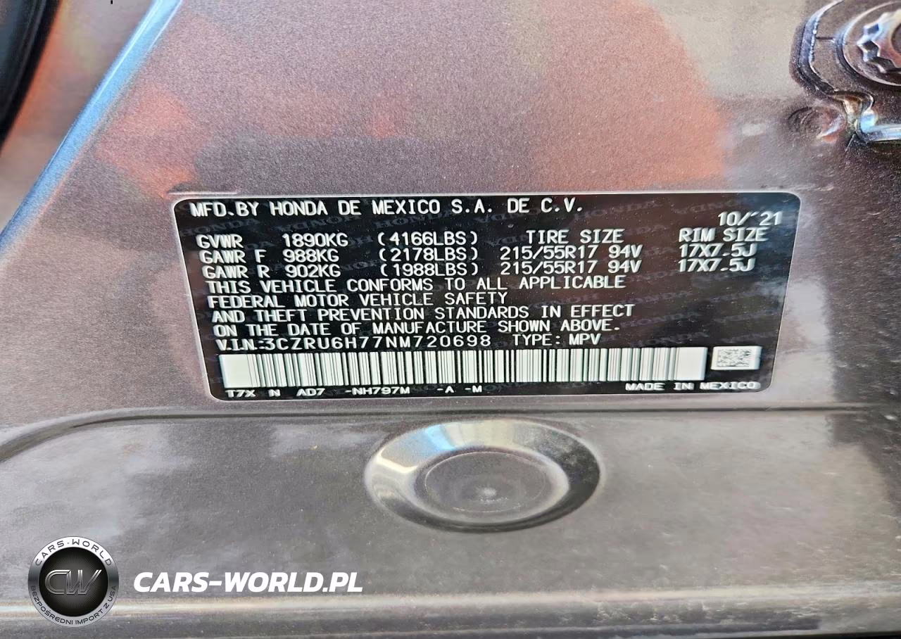 2022 Honda Hr-V Exl VIN:3CZRU6H77NM720698 - 13