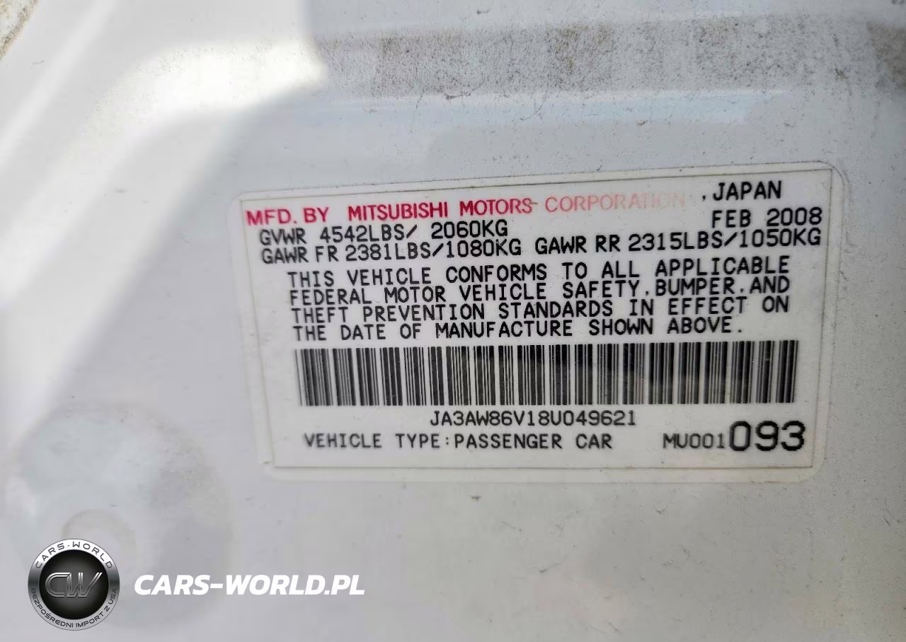 2008 Mitsubishi Lancer Evolution Gsr VIN:JA3AW86V18U049621 - 12