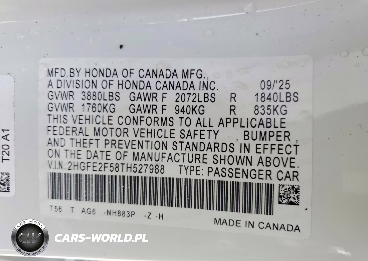 2026 Honda Civic Sport VIN:2HGFE2F58TH527988 - 12
