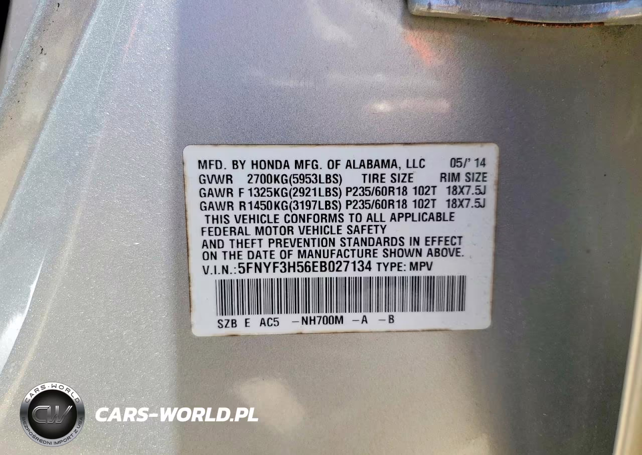 2014 Honda Pilot Exl VIN:5FNYF3H56EB027134 - 13