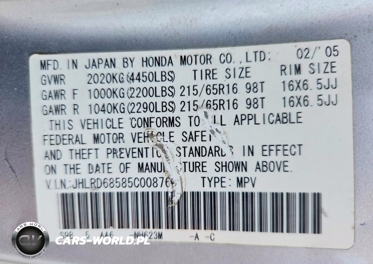 2005 Honda Cr-V Lx VIN:JHLRD68585C008760 - 14