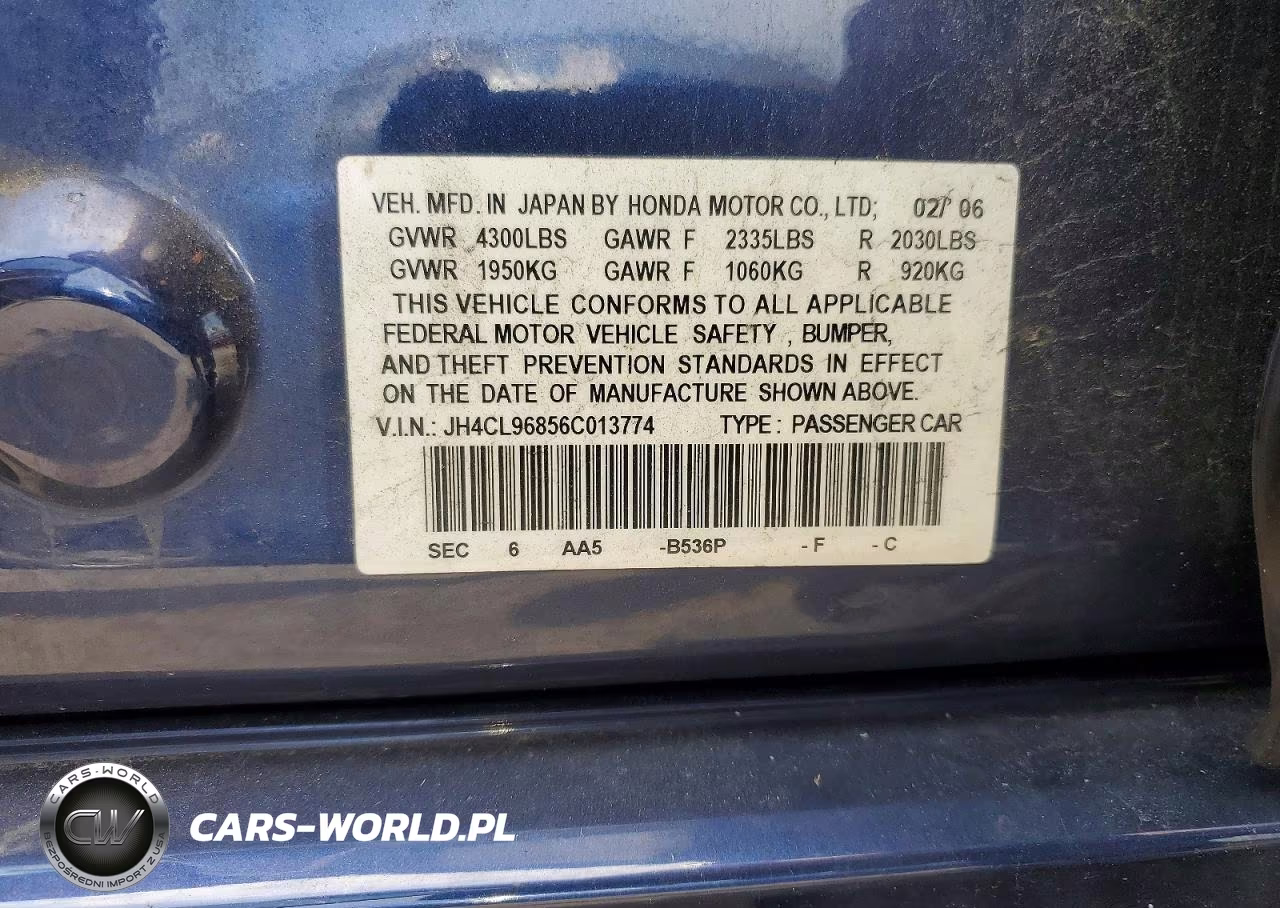 2006 Acura Tsx VIN:JH4CL96856C013774 - 12