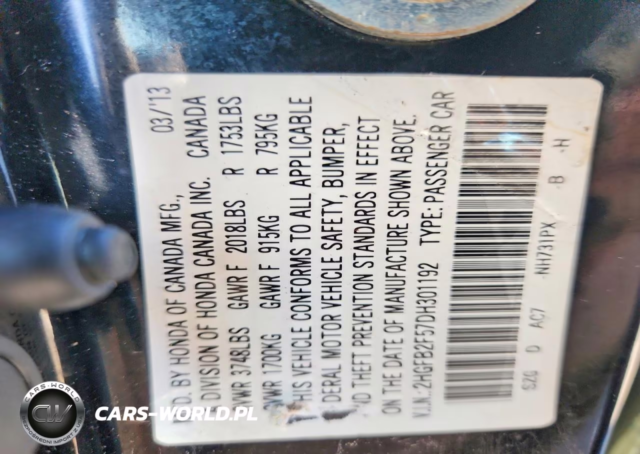 2013 Honda Civic Lx VIN:2HGFB2F57DH301192 - 13