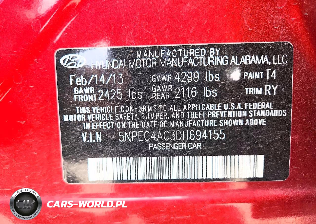 2013 Hyundai Sonata Se VIN:5NPEC4AC3DH694155 - 12