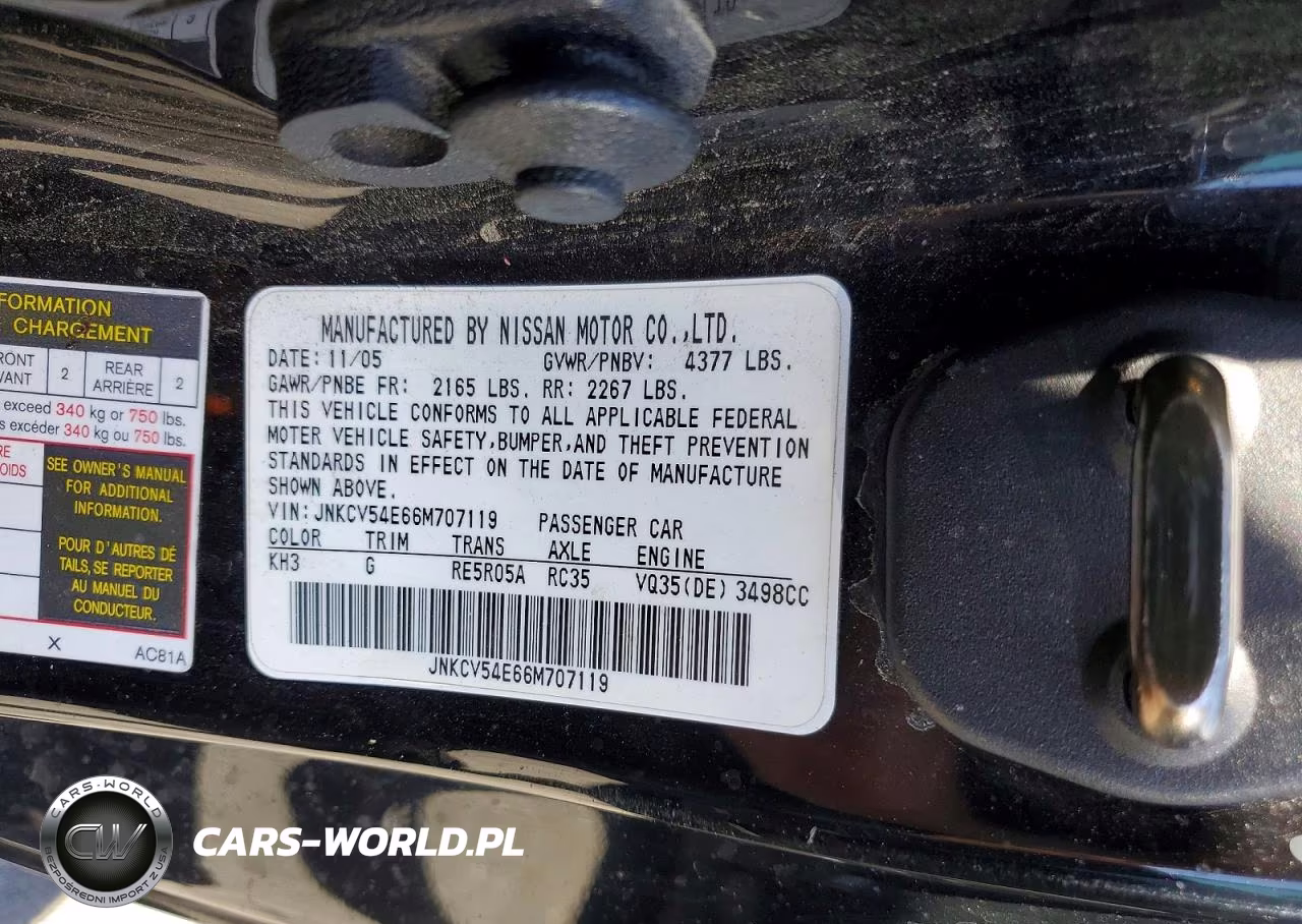 2006 Infiniti G35 Base VIN:JNKCV54E66M707119 - 12