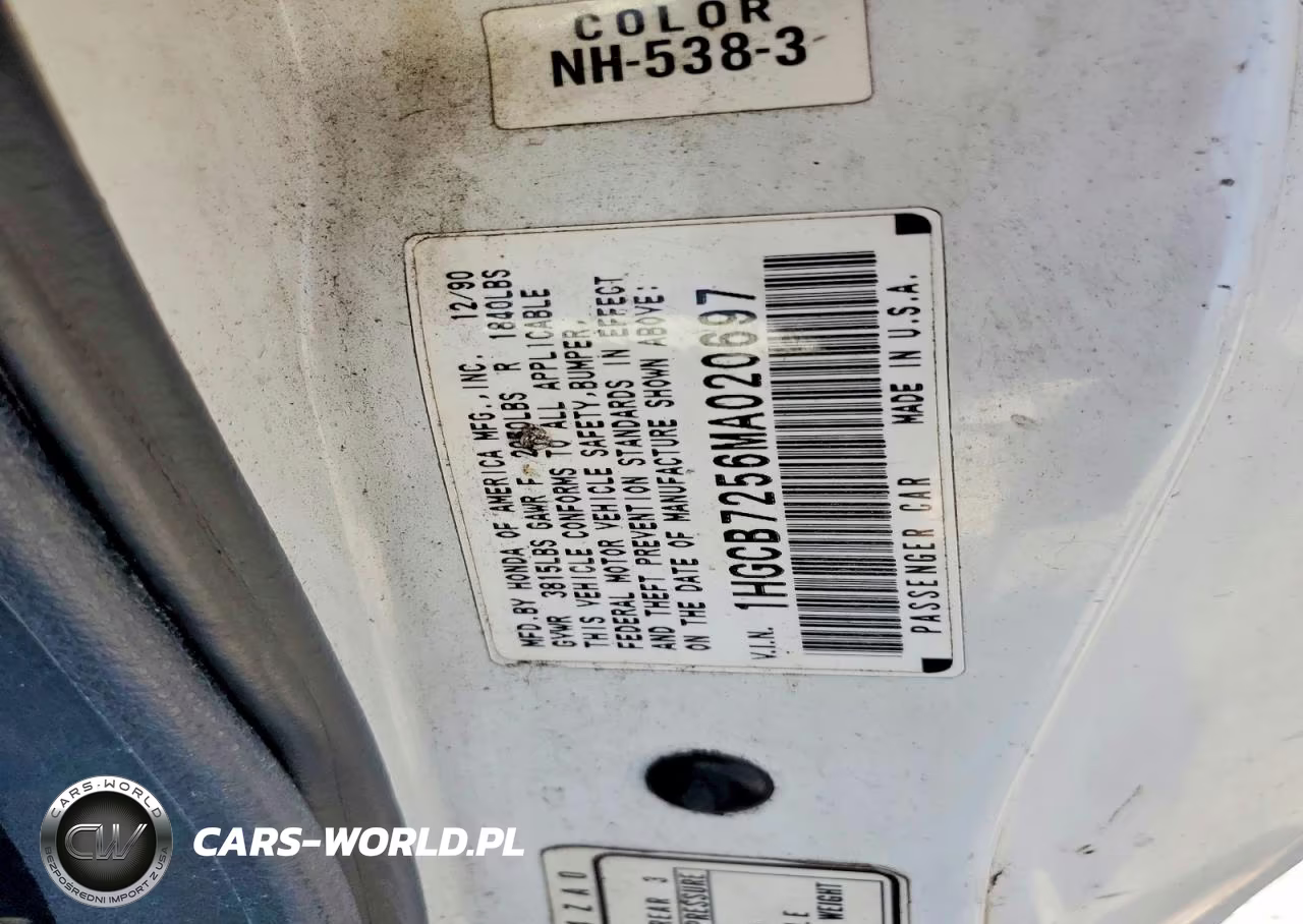1991 Honda Accord Lx VIN:1HGCB7256MA020697 - 12