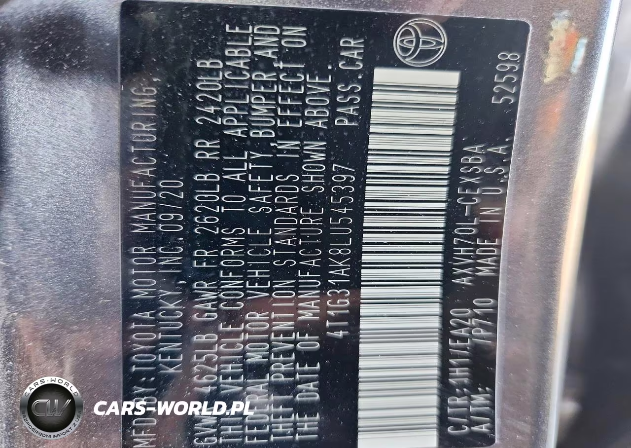 2020 Toyota Camry Se VIN:4T1G31AK8LU545397 - 13