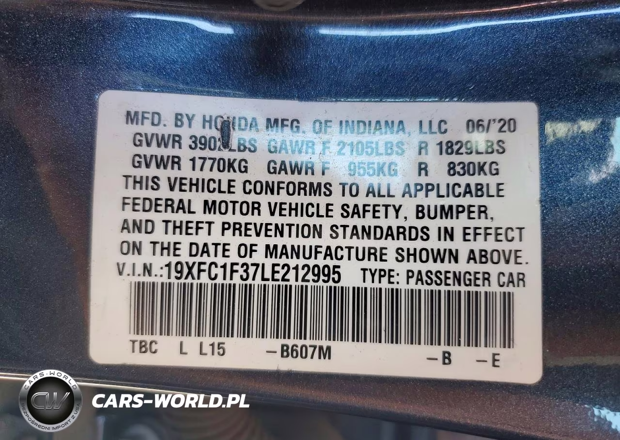 2020 Honda Civic Ex VIN:19XFC1F37LE212995 - 13