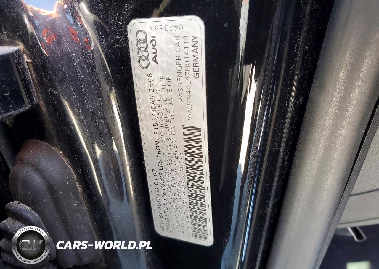 2007 Audi S8 Quattro VIN:WAUPN44E47N014118 - 12
