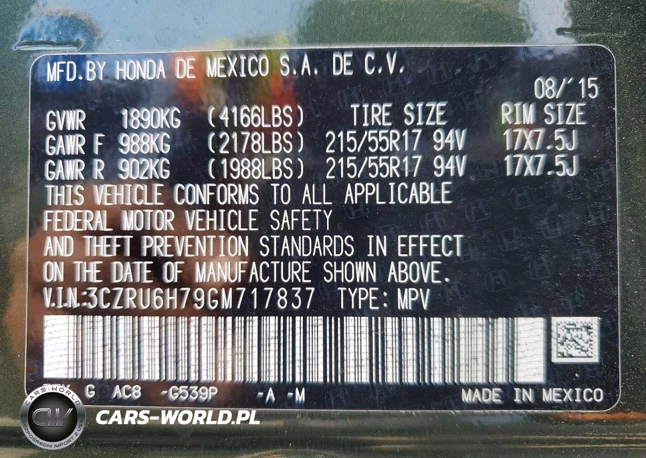 2016 Honda Hr-V Exl VIN:3CZRU6H79GM717837 - 12