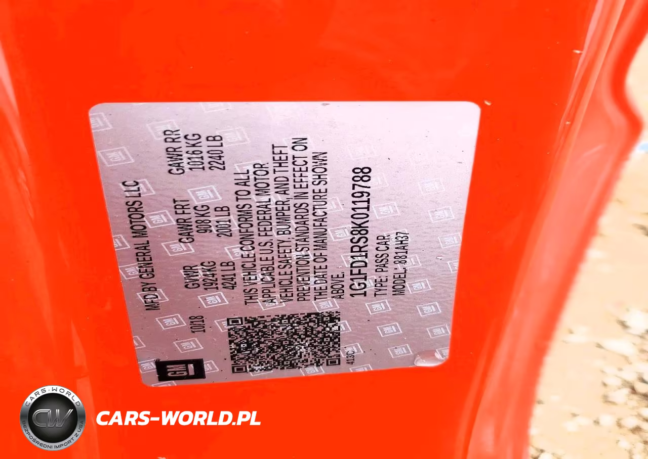 2019 Chevrolet Camaro Lt VIN:1G1FD1RS8K0119788 - 12