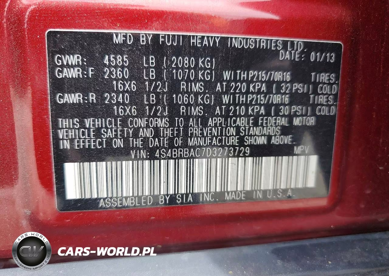 2013 Subaru Outback 2.5I VIN:4S4BRBAC7D3273729 - 12