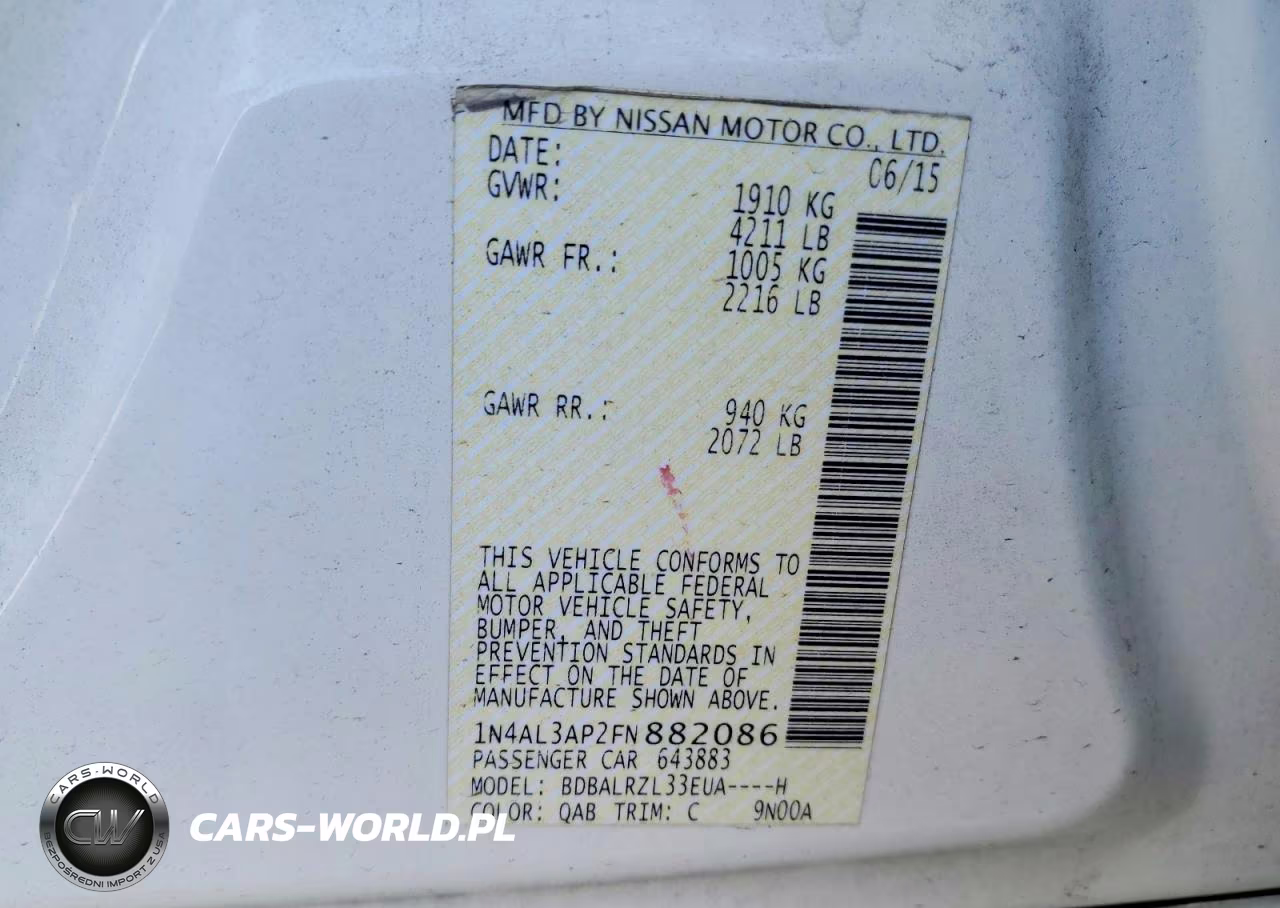 2015 Nissan Altima 2.5 Sl VIN:1N4AL3AP2FN882086 - 12