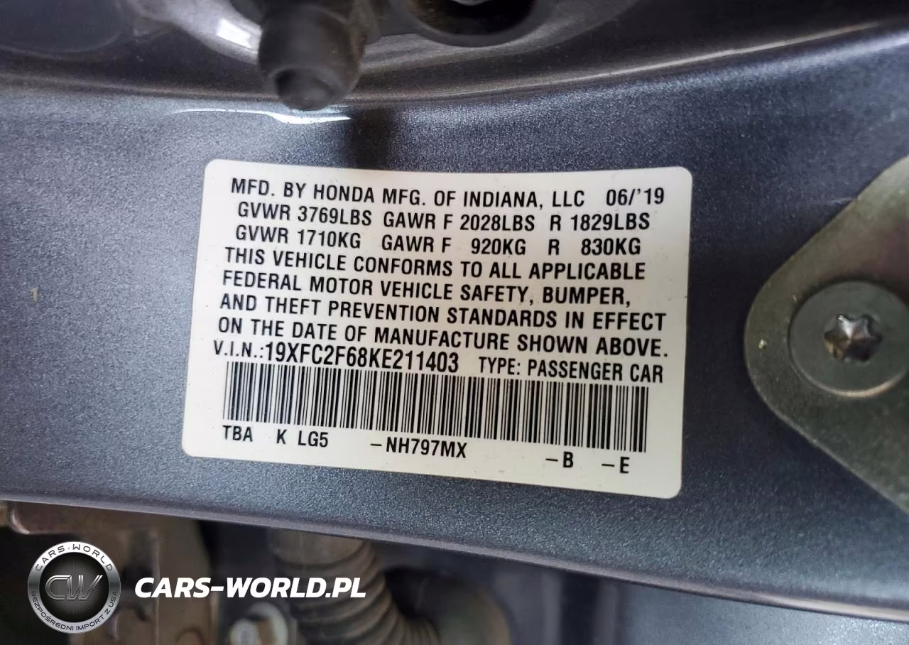 2019 Honda Civic Lx VIN:19XFC2F68KE211403 - 12