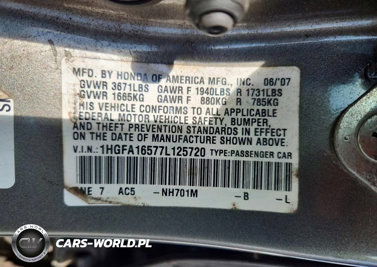 2007 Honda Civic Lx VIN:1HGFA16577L125720 - 13