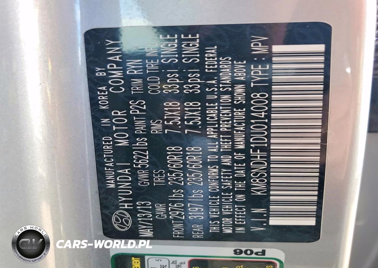 2013 Hyundai Santa Fe VIN:KM8SNDHF1DU014008 - 12