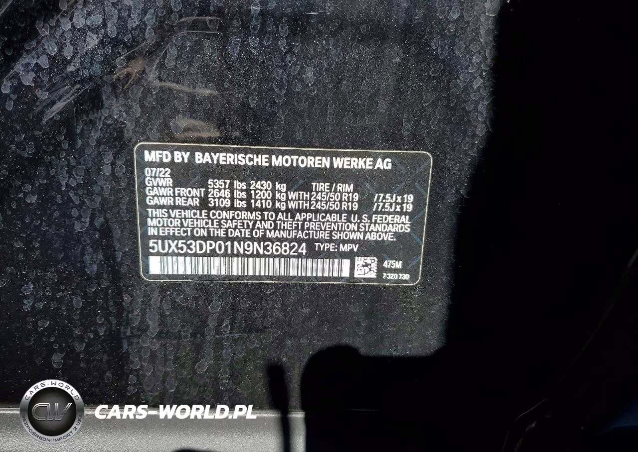 2022 BMW X3 xDrive30I VIN:5UX53DP01N9N36824 - 13