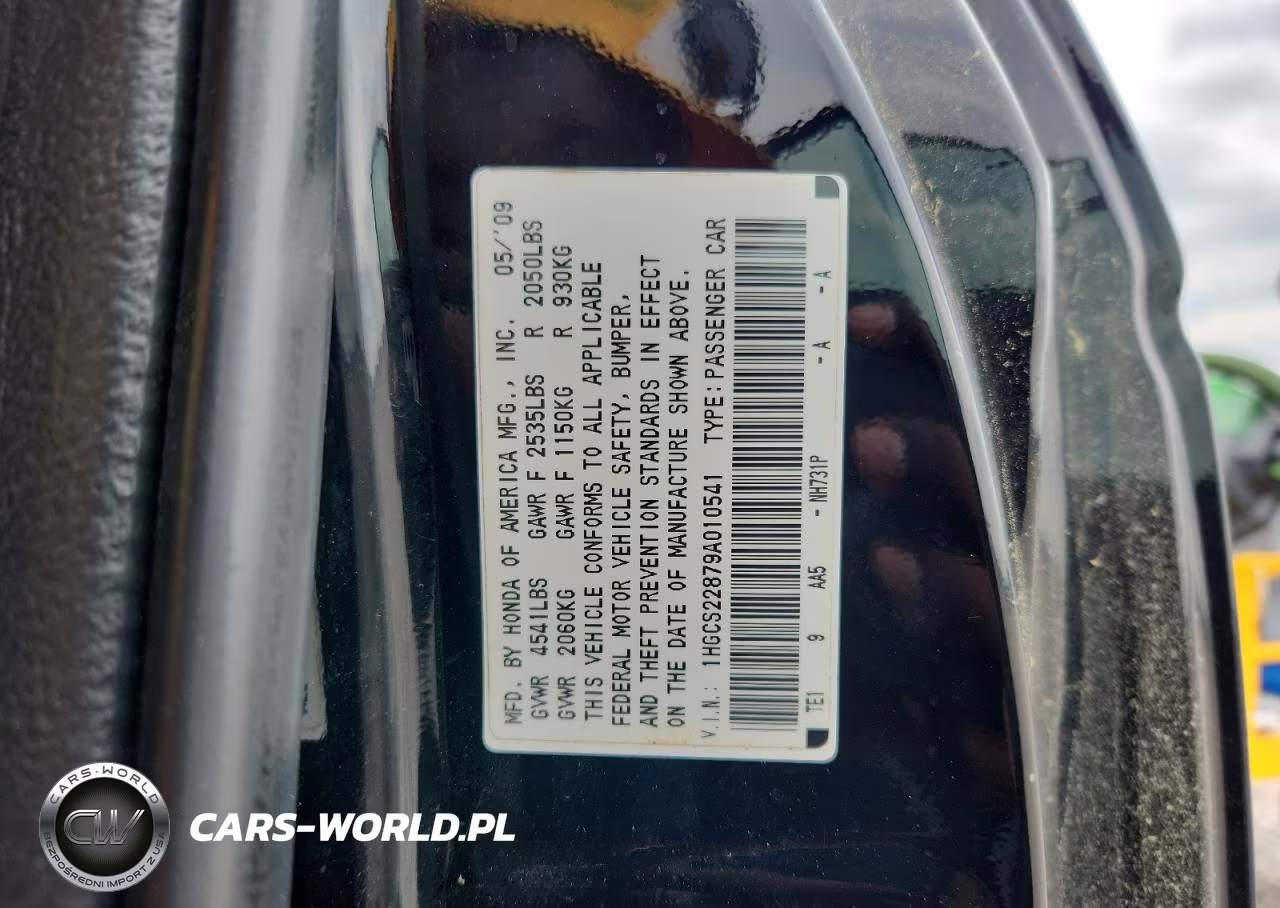 2009 Honda Accord Exl VIN:1HGCS22879A010541 - 12