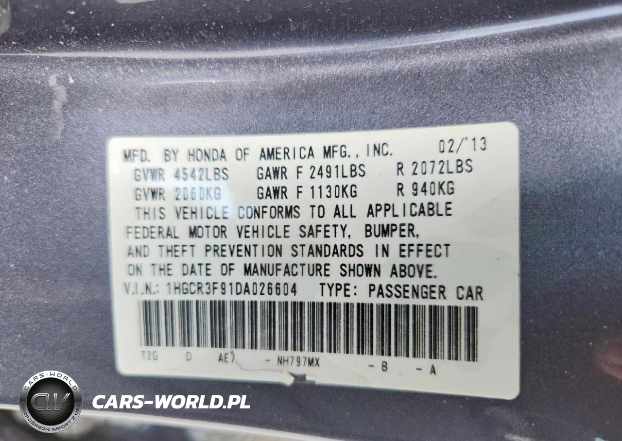 2013 Honda Accord Touring VIN:1HGCR3F91DA026604 - 13