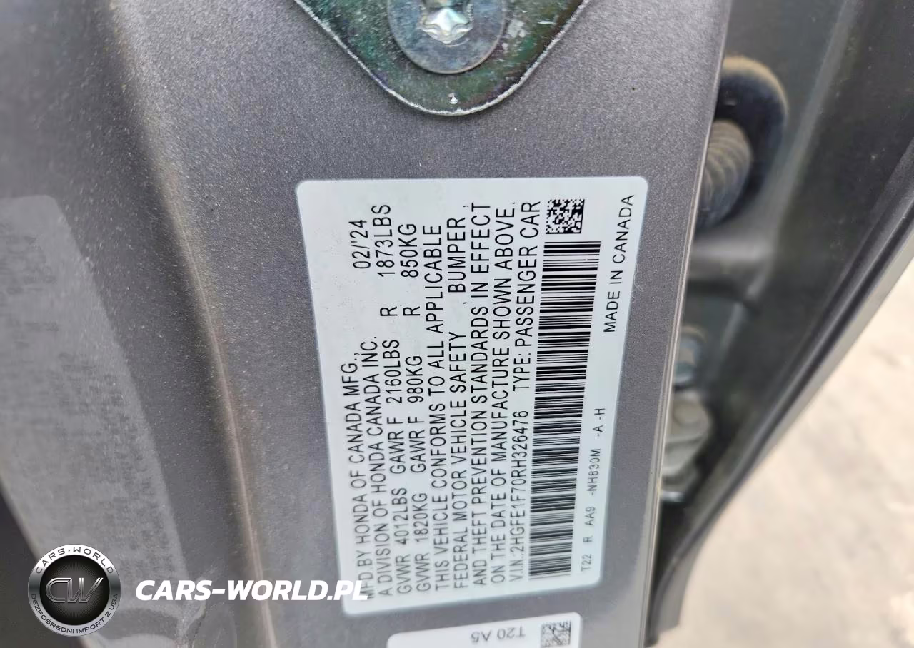 2024 Honda Civic Ex VIN:2HGFE1F70RH326476 - 12