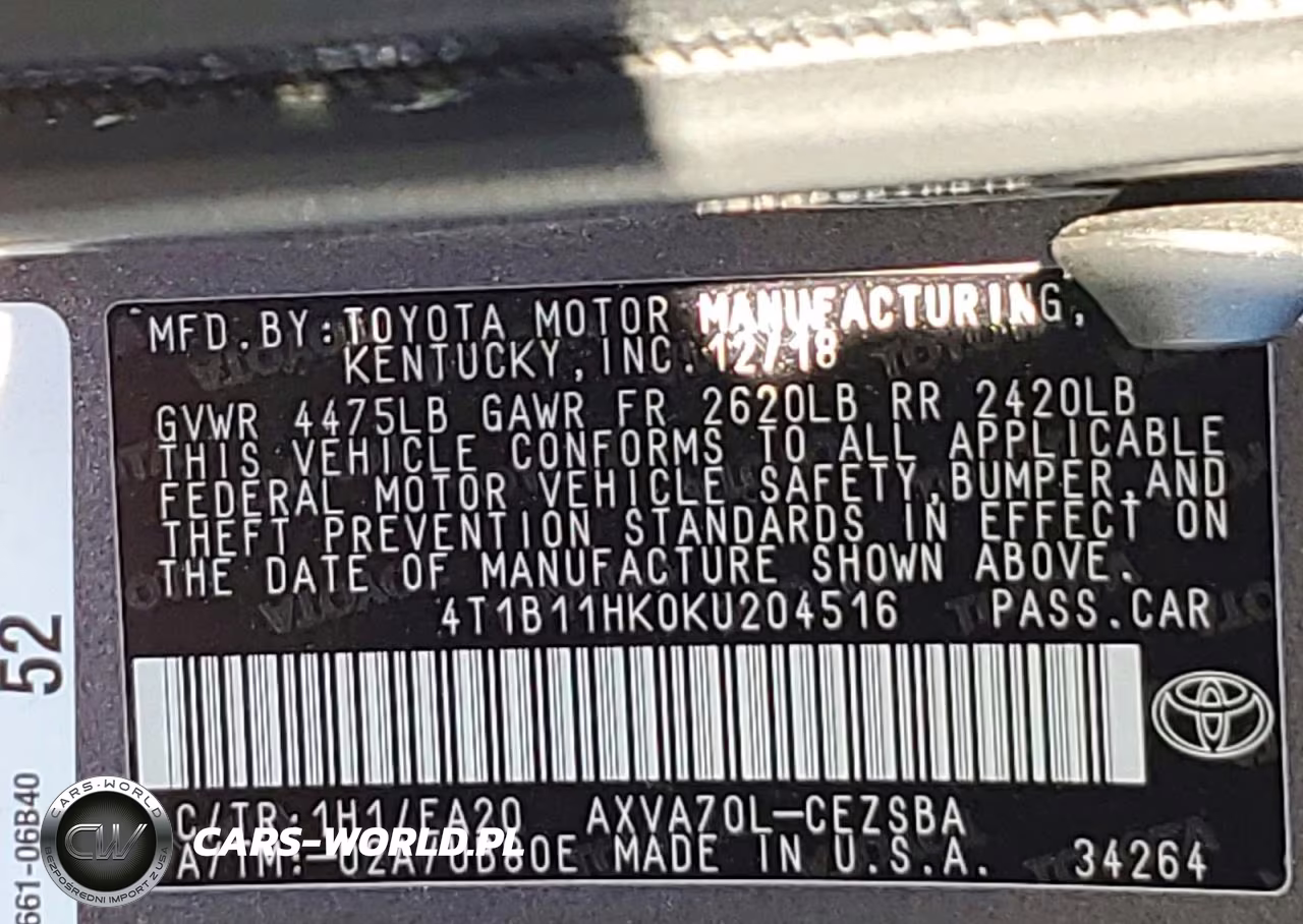 2019 Toyota Camry Se VIN:4T1B11HK0KU204516 - 12